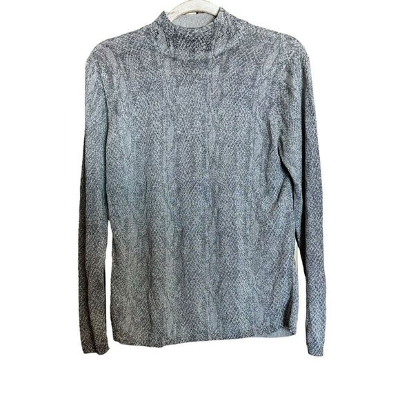 August Silk Sweater Womens Large Multicolor Print Silk Blend Metallic Mock Neck - Picture 1 of 7